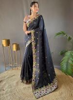 Matka Silk Black Festival Wear Embroidery Work Saree